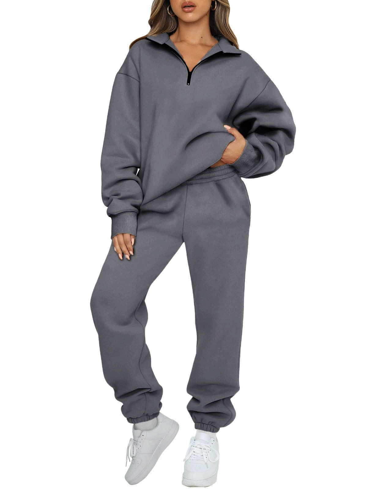 Damen Sweatpants-Set mit Stehkragen und Kängurutasche Eveloria