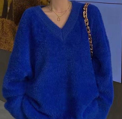 Damen Pullover V-Ausschnitt Mohair Flausch Eveloria
