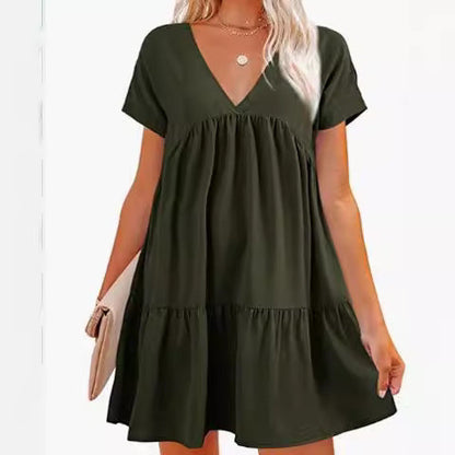 Damen V-Ausschnitt Kleid Weit schwingender Saum Eveloria
