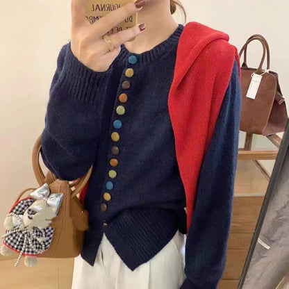 Damen Strickjacke Bunt Lässiger Schnitt