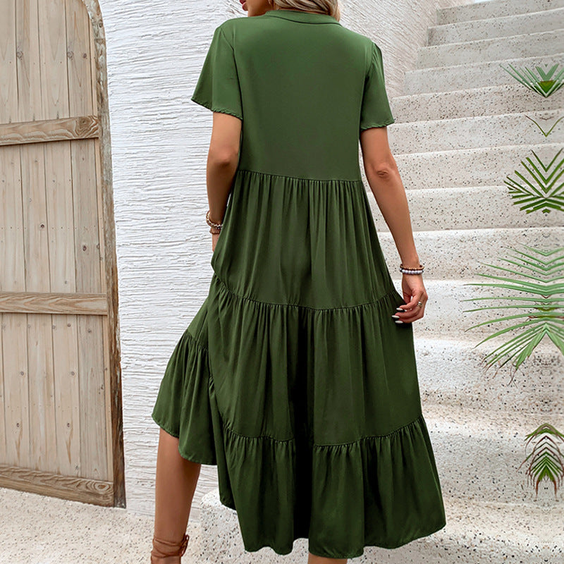 Damen Maxikleid Knopfleiste Voluminöser Rock Eveloria