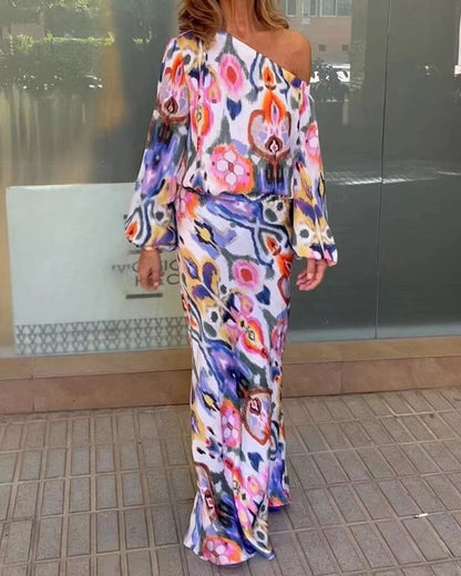 Damen Maxikleid Asymmetrisch Geschmeidige Ärmel