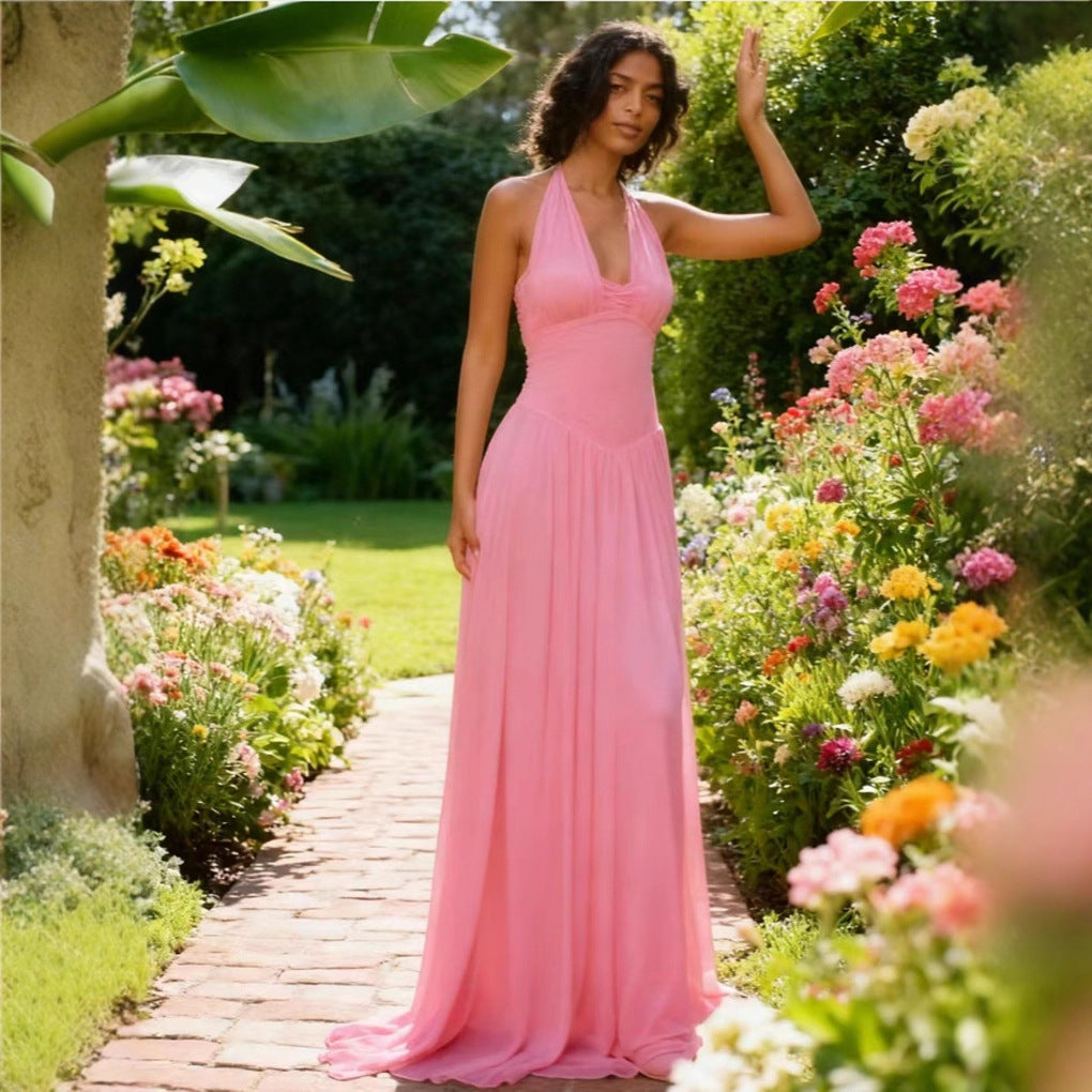Damen Maxi-Kleid Neckholder Design Fließend Eveloria - Eveloria