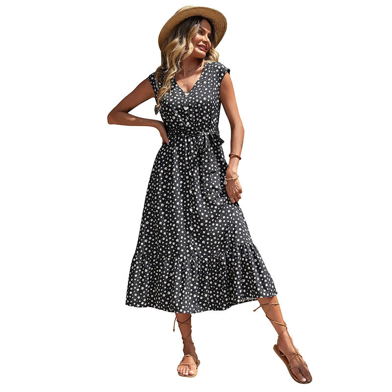 Damen Maxikleid Blumenmuster Rüschendetails