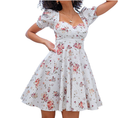 Damen Kleid Puffärmel Floralmuster Eveloria
