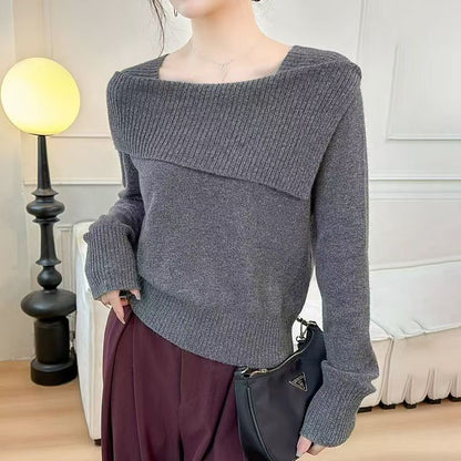 Damen Pullover Asymmetrischer Ausschnitt Eveloria