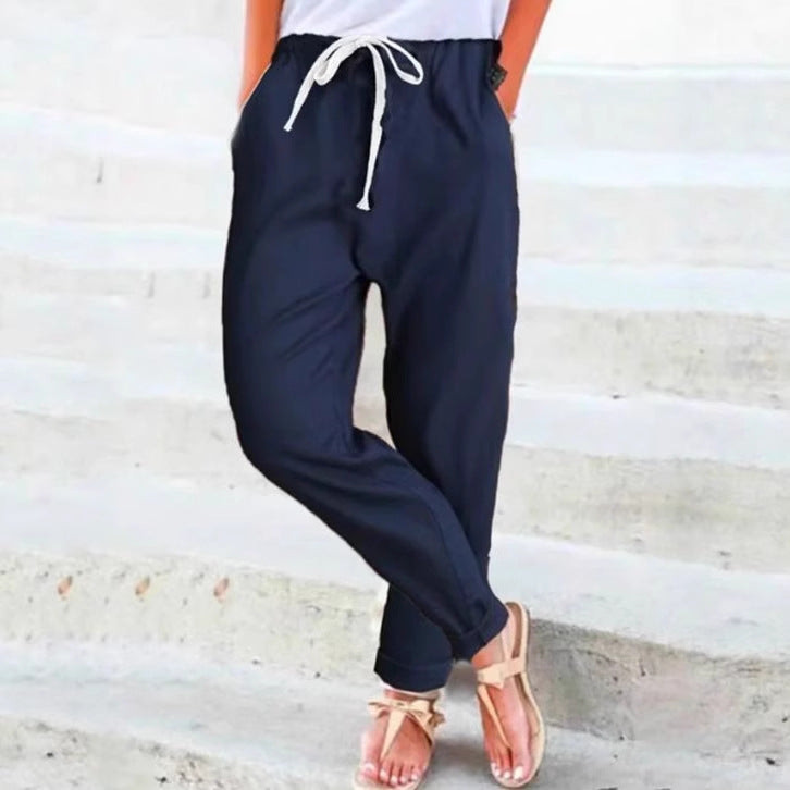 Damen Freizeithose Elastischer Bund Bindegürtel Eveloria
