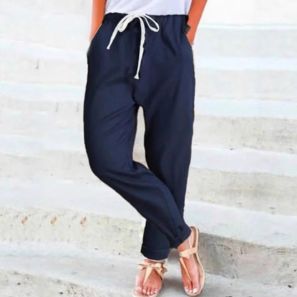 Damen Freizeithose Elastischer Bund Bindegürtel Eveloria