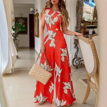 Damen Jumpsuit mit floralen Mustern und weitem Bein - Eveloria