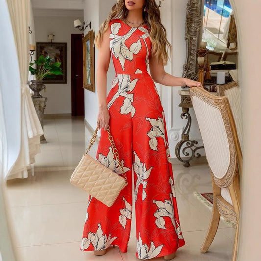 Damen Jumpsuit mit floralen Mustern und weitem Bein - Eveloria