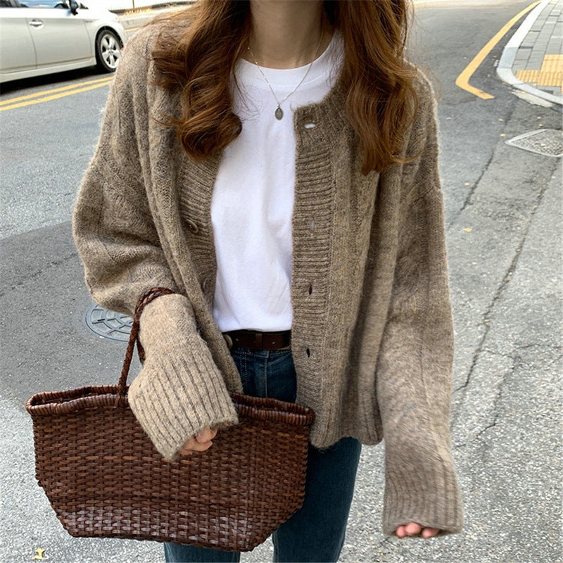 Damen Strickcardigan Feinripp Kuschelig Knöpfe Beige