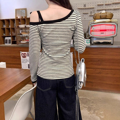 Damen Langarmshirt Schulterfrei Modisches Design Eveloria