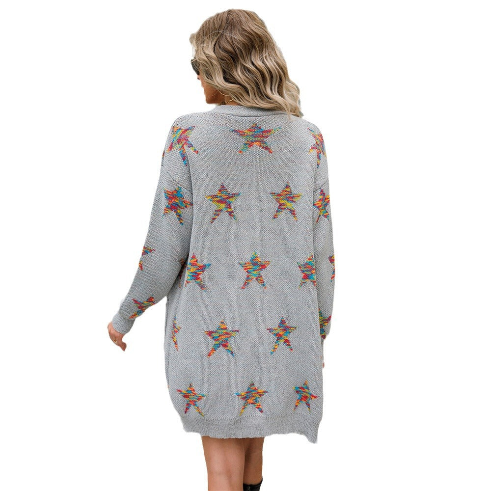 Damen Strickjacke mit Sternenapplikationen Bunt