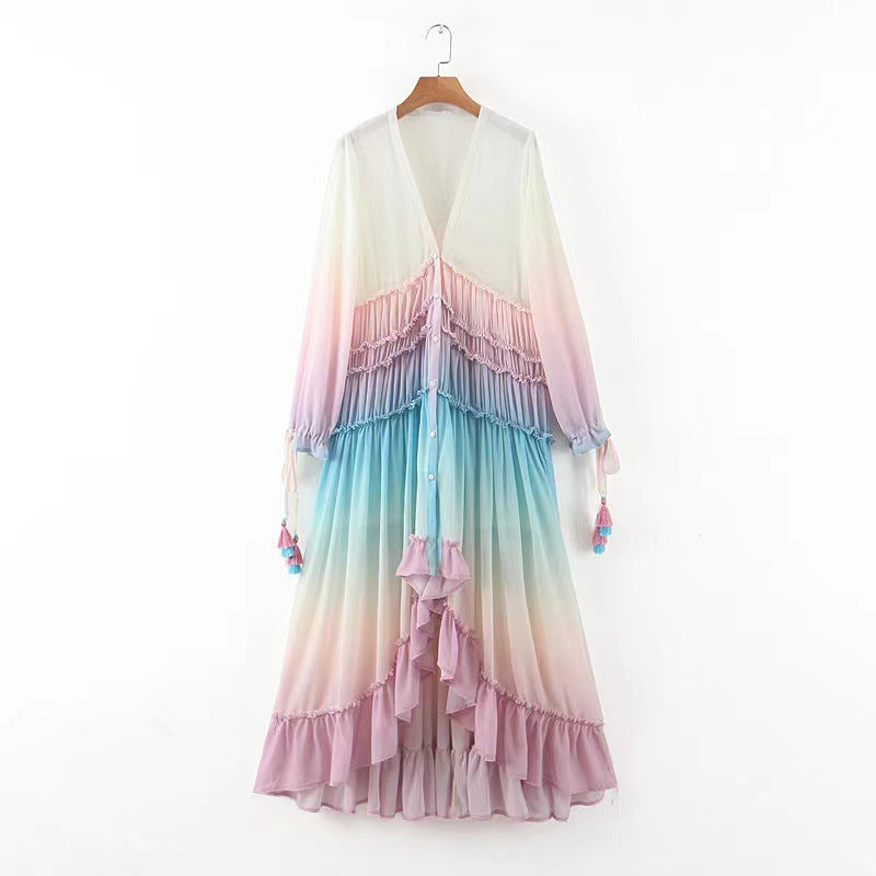 Damen Maxikleid Elastisch Volant-Details Eveloria
