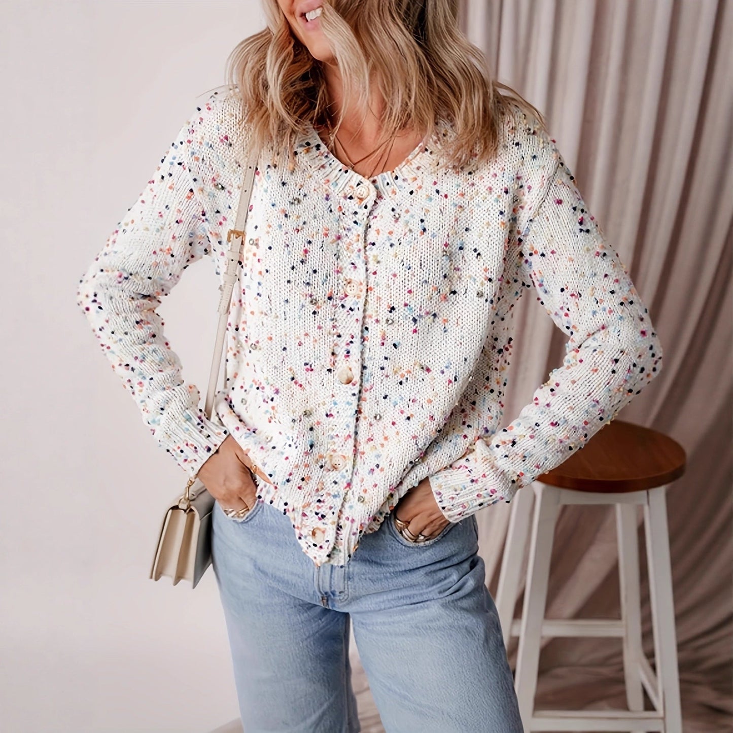 Damen Strickjacke Bunt Muster Eveloria - Eveloria