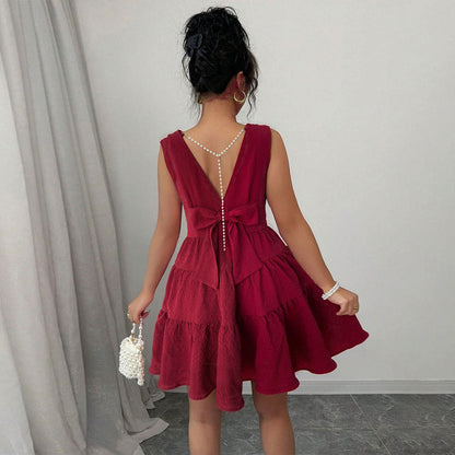 Damen Sommerkleid V-Ausschnitt Rüschensaum Luftig