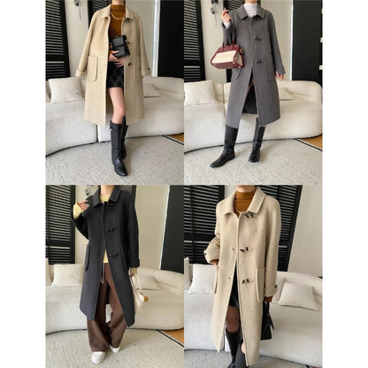 Damen Wollmantel Eleganter Mantel mit Taschen und Knöpfen