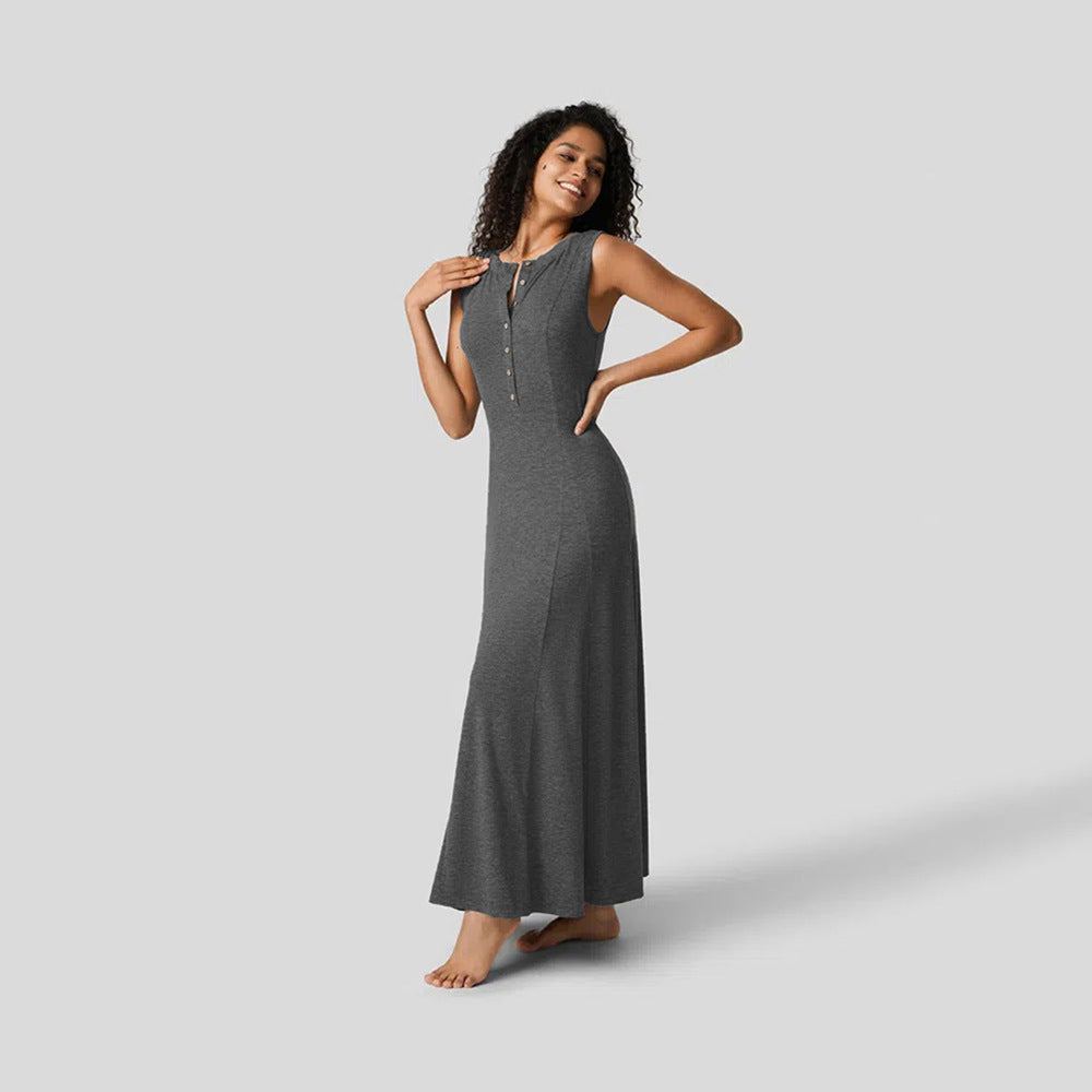 Damen Maxikleid Knopfleiste Figurfreundlich Eveloria