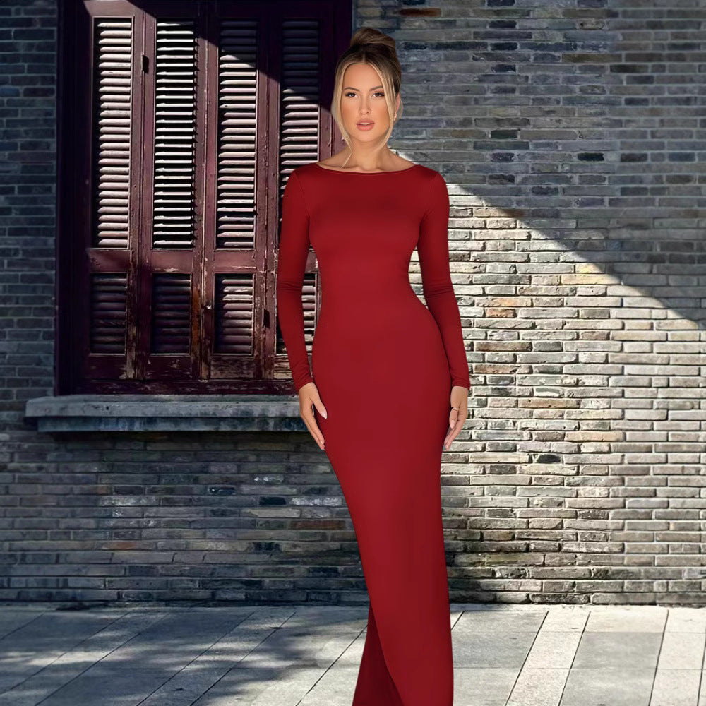 Damen Maxikleid Langarm Elegantem Ausschnitt Eveloria