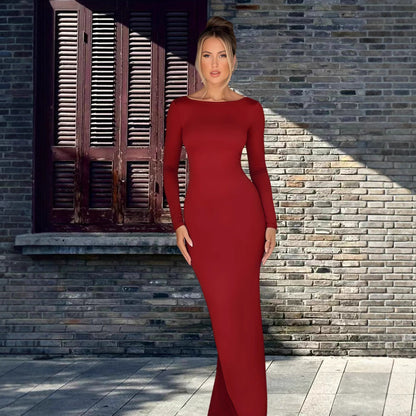 Damen Maxikleid Langarm Elegantem Ausschnitt Eveloria