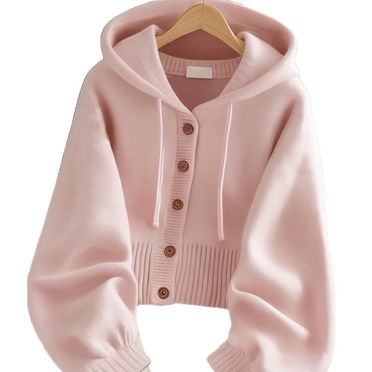 Damen Kapuzenjacke mit Knöpfen und weiten Ärmeln Eveloria