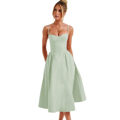 Damen Midi-Kleid Herzausschnitt Schwingrock Eveloria