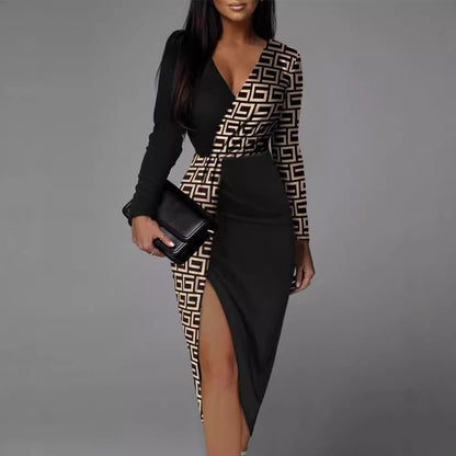 Damen Maxi-Kleid mit Seitenschlitz und Grafik-Druck