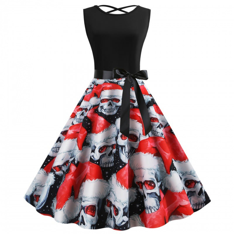 Damen Swingkleid Totenkopf Weihnachtsmotiv Eveloria - Eveloria