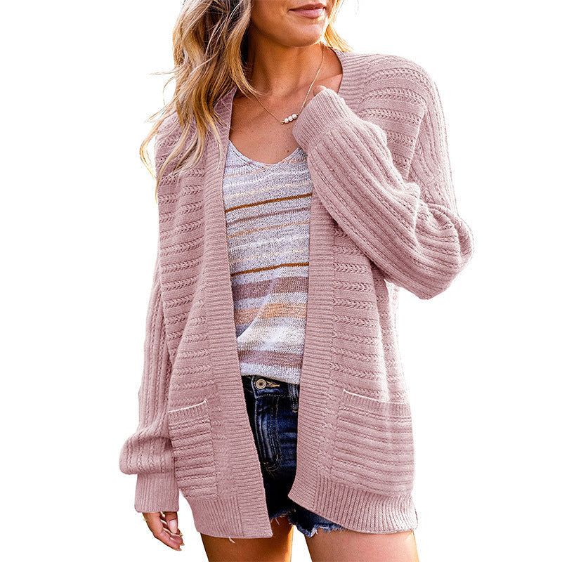 Damen Strickjacke Strukturiert Offen Vorne Eveloria