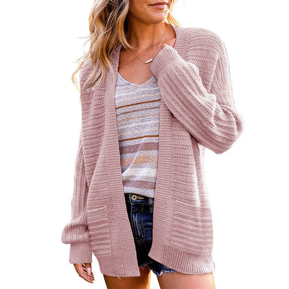 Damen Strickjacke Strukturiert Offen Vorne Eveloria