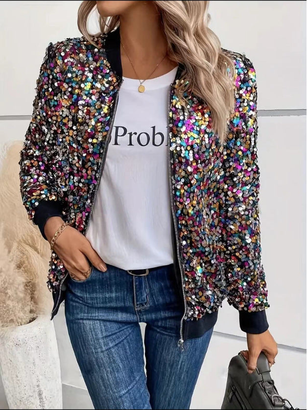 Damen Funktionsjacke Glitzer Pailletten Bequem Eveloria