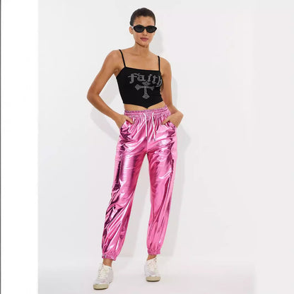 Damen Sportliche Glänzende Freizeithose Eveloria