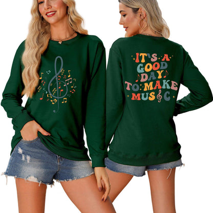 Damen Sweatshirt Musikalisches Motiv Kreativer Schriftzug Grau