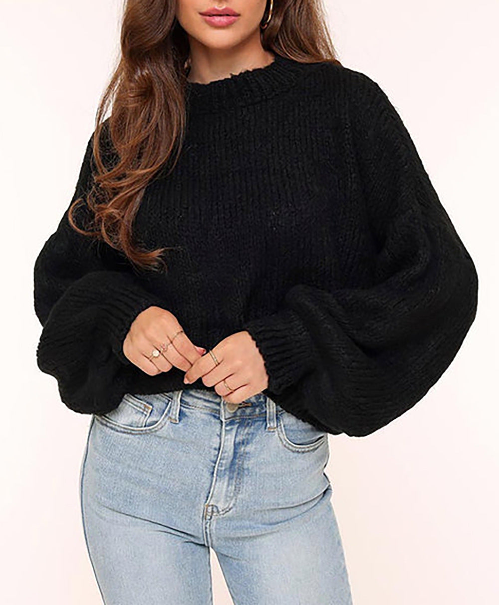 Damen Oversized-Pullover Grobgestrickt Voluminöse Ärmeln Beige