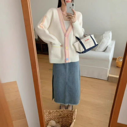 Damen Cardigan Kuschelig Bunt mit Taschen