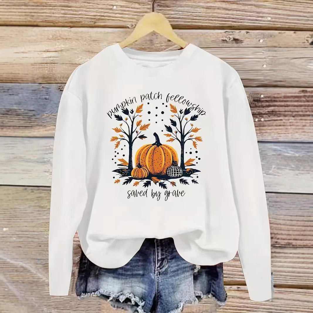 Damen Sweatshirt Herbstlich Kürbis Motiv Lässig Grau Eveloria