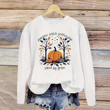 Damen Sweatshirt Herbstlich Kürbis Motiv Lässig Grau Eveloria