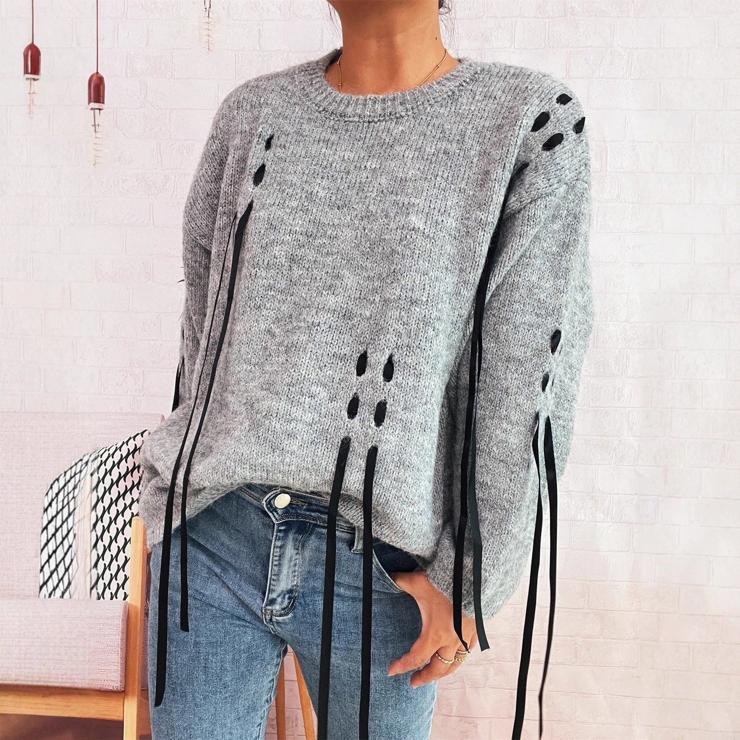 Damen Pullover Schnür-Design Eveloria