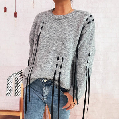 Damen Pullover Schnür-Design Eveloria