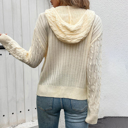 Damen Strickjacke Kapuze Reißverschluss Eveloria