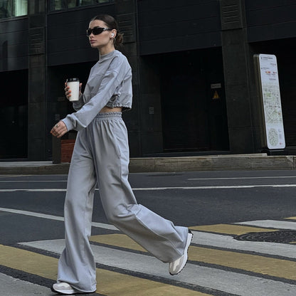 Damen Cropped Sweatshirt Set mit weiter Hose Eveloria