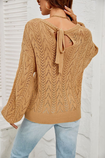 Damen Strickpullover Feinripp Luftig Weite Ärmel Beige
