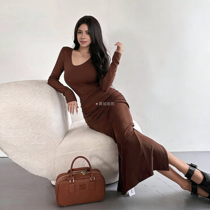Damen Langarmkleid Eveloria Elegant Figurbetont