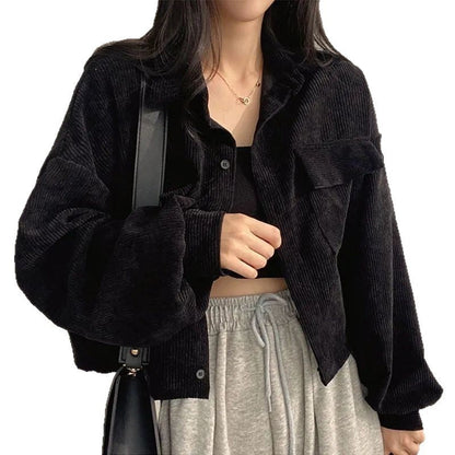 Damen Cordjacke Voluminöse Ärmel Braun Eveloria