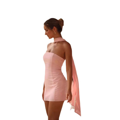 Damen Minikleid Elegantes Halterdesign Fließender Stoff