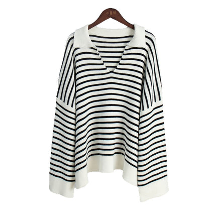 Damen Strickpullover Gestreift Gemütlich Eveloria