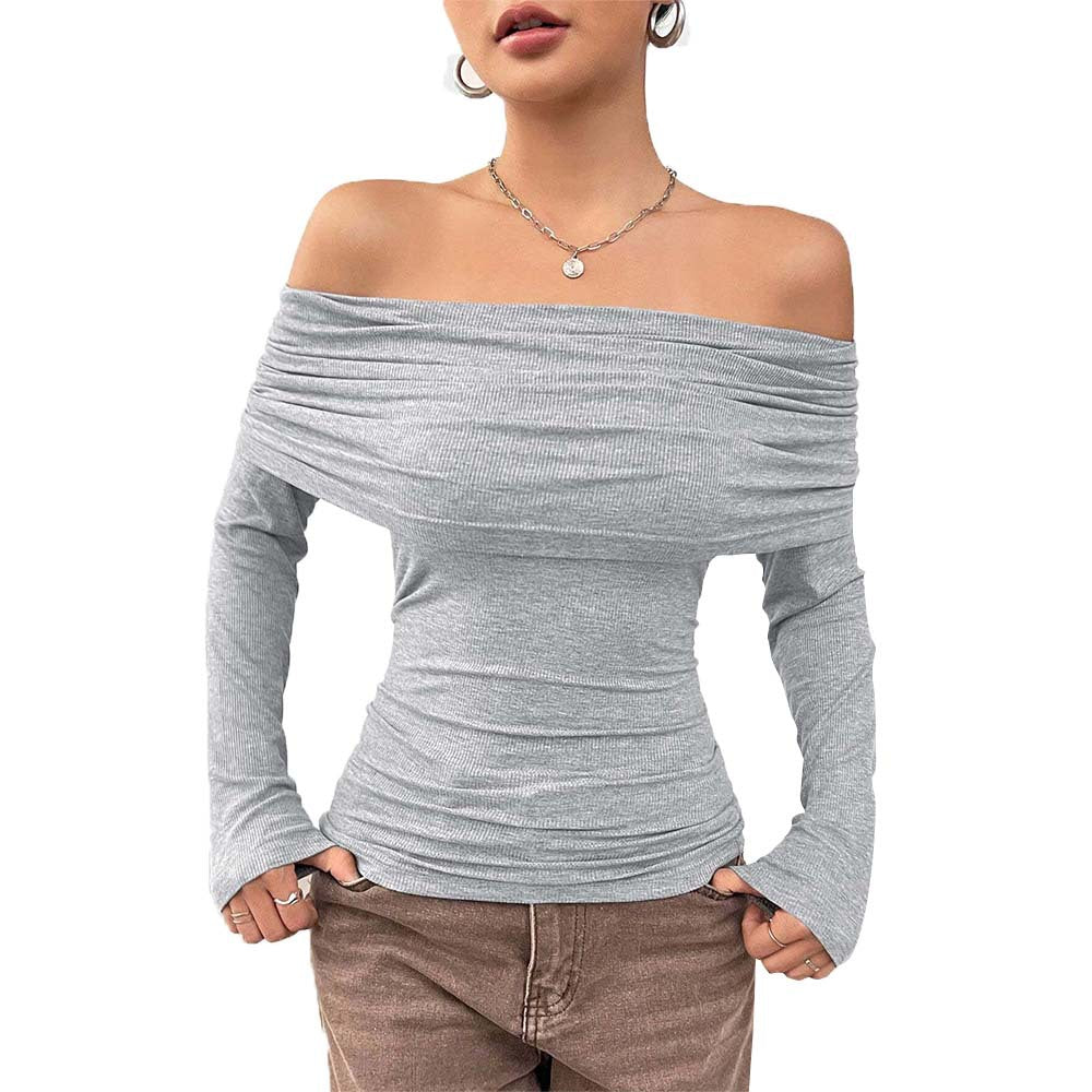 Damen Off-Shoulder-Oberteil Langarm Elegantes Drapierungsdesign