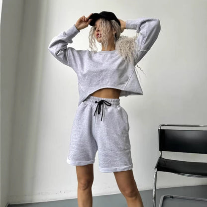 Damen Sweatshirt-Shorts-Set Kordelzug Bunt