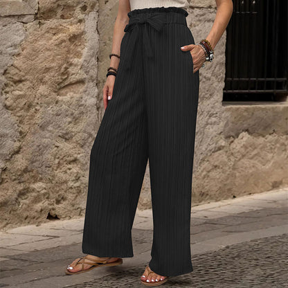 Damen Plisseehose Elastischer Bund Taillengürtel Beige