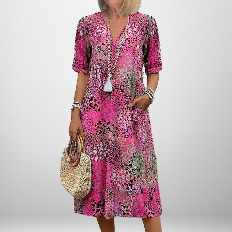 Damen Tunika-Kleid Muster V-Ausschnitt Eveloria - Eveloria